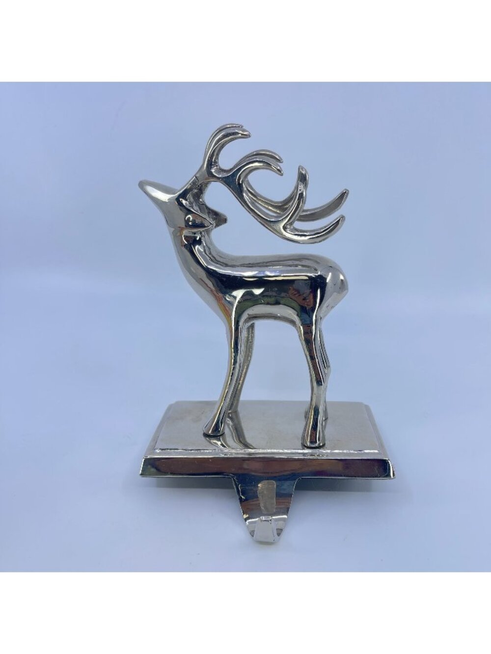 vintage silver reindeer stocking holder christmas decor metal mantel hook